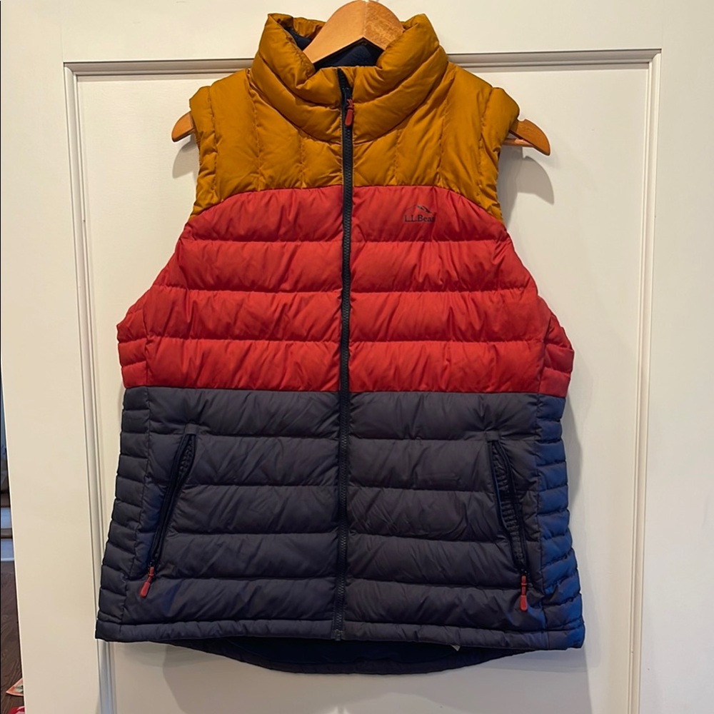 L.L. Bean Women’s XL Colorblock Puffer Vest - Mustard, Red & Navy